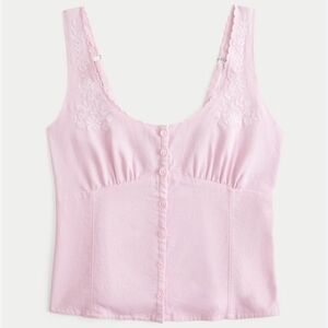Pink Embroidered Button-Up Tank Top, Pink Quartz xxs